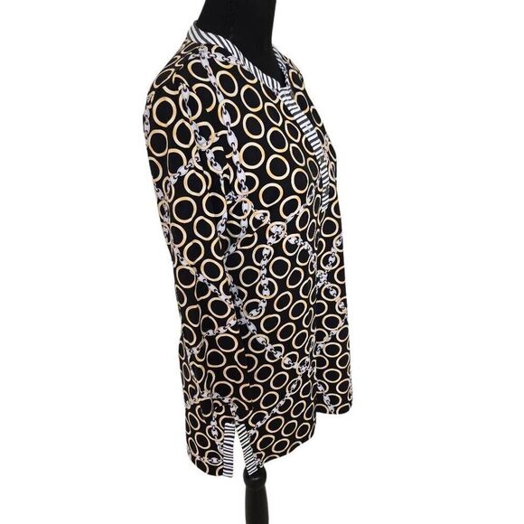 J. McLaughlin Womens Geometric Chain Print 3/4 Sleeve Tunic Blouse Black Medium - Picture 5 of 11